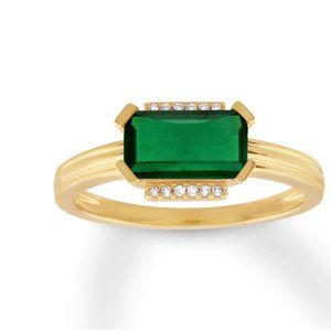 Lab-Created Emerald Ring with Diamonds 10K Yellow